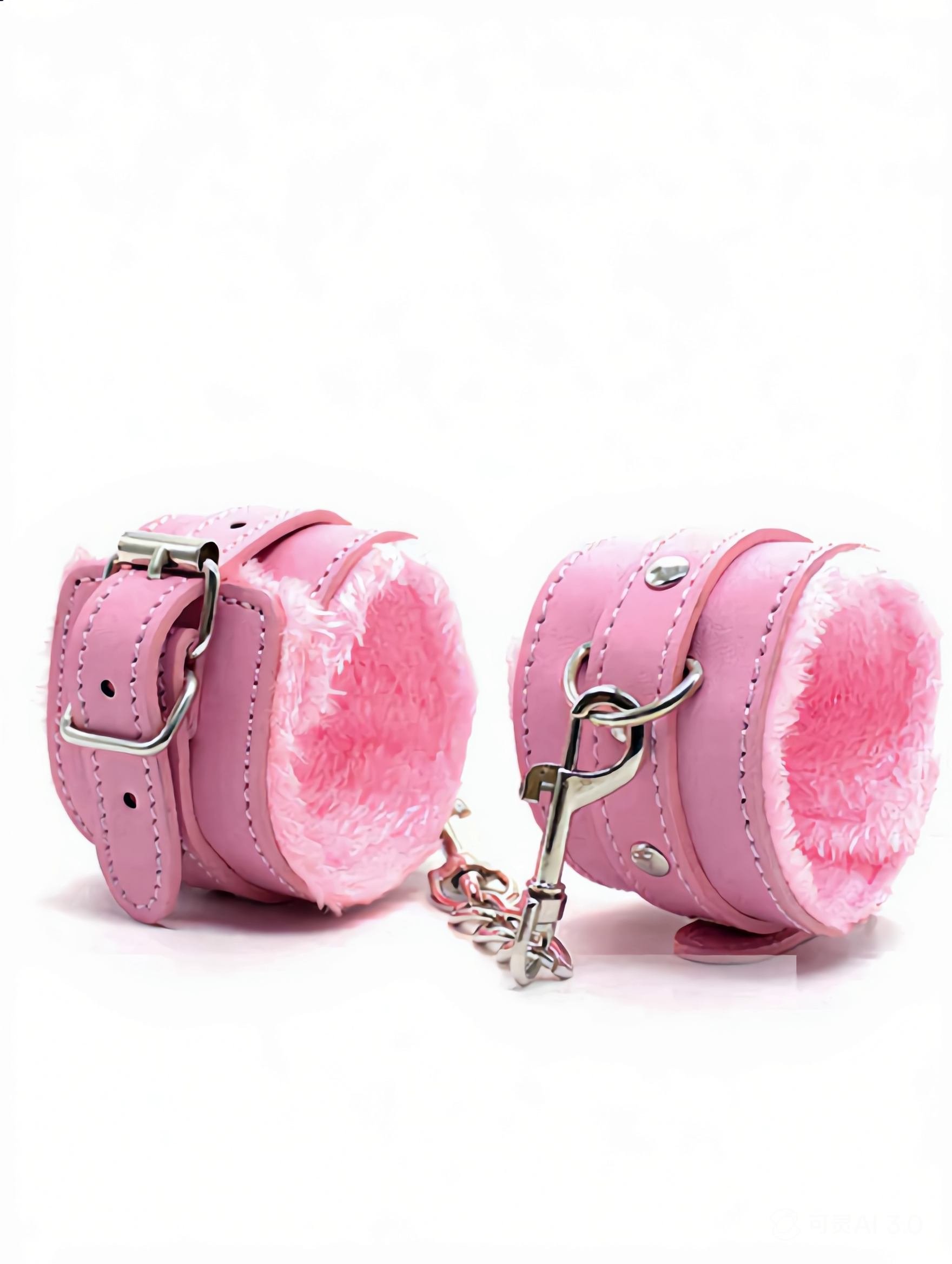 Pink fur cuff accessory on a white background