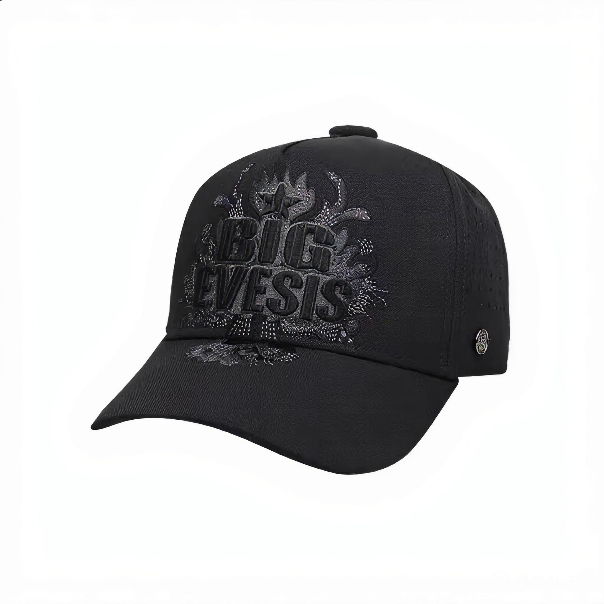 Black logo cap on a white background